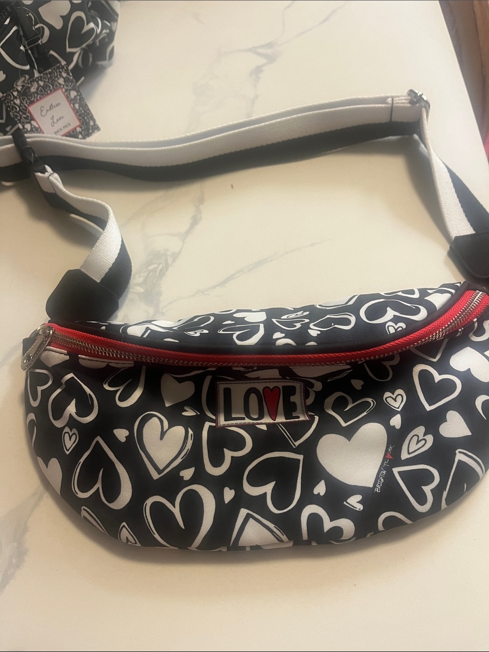 NWOT Brighton LOVE Heart Print Black & White Crossbody Belt Bag